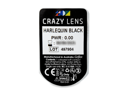 CRAZY LENS - Harlequin Black - daily plano (2 lenses) - Blister pack preview