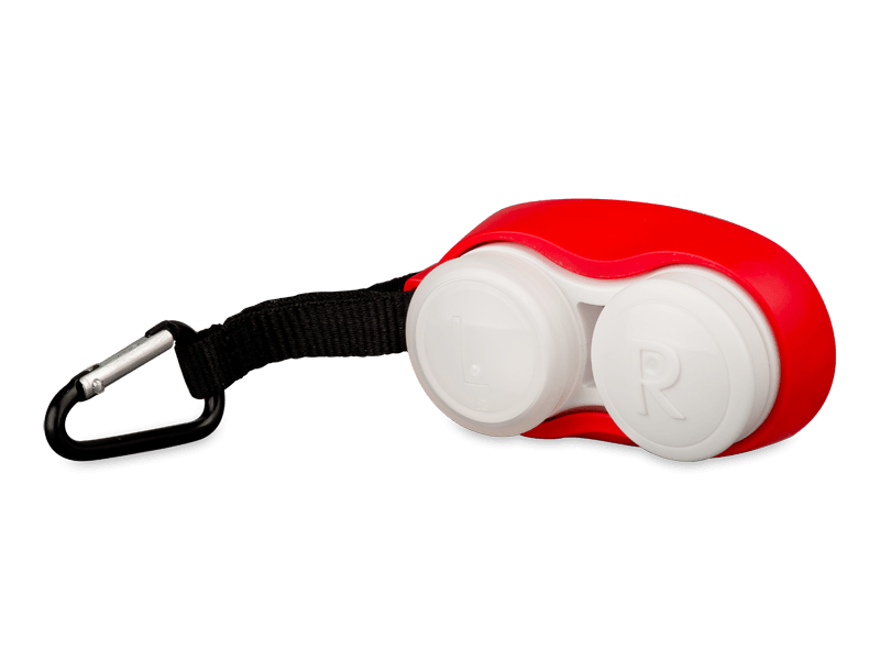 Red lens case with carabiner