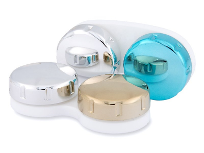 Contact lens case with mirrored finish – blue/silver 