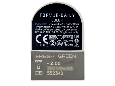 TopVue Daily Color - Fresh Green - daily power (2 lenses) - Blister pack preview