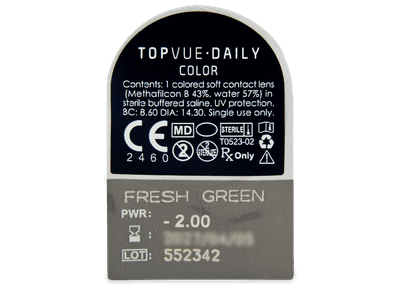 TopVue Daily Color - Fresh Green - daily power (2 lenses) - Blister pack preview