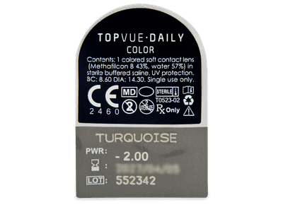 TopVue Daily Color - Turquoise - daily power (2 lenses) - Blister pack preview