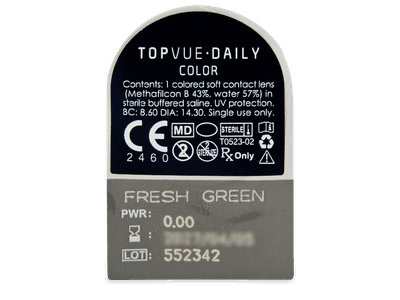 TopVue Daily Color - Fresh Green - daily plano (2 lenses) - Blister pack preview