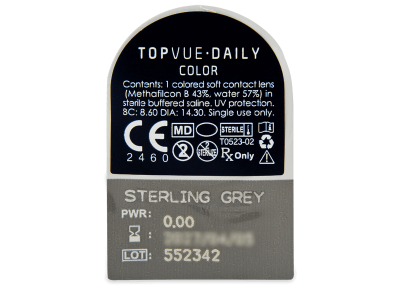 TopVue Daily Color - Sterling Grey - daily plano (2 lenses) - Blister pack preview