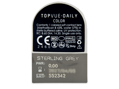 TopVue Daily Color - Sterling Grey - daily plano (2 lenses) - Blister pack preview